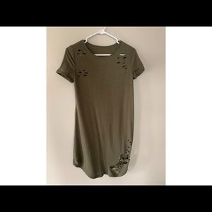 Olive green distressed T-Shirt dress